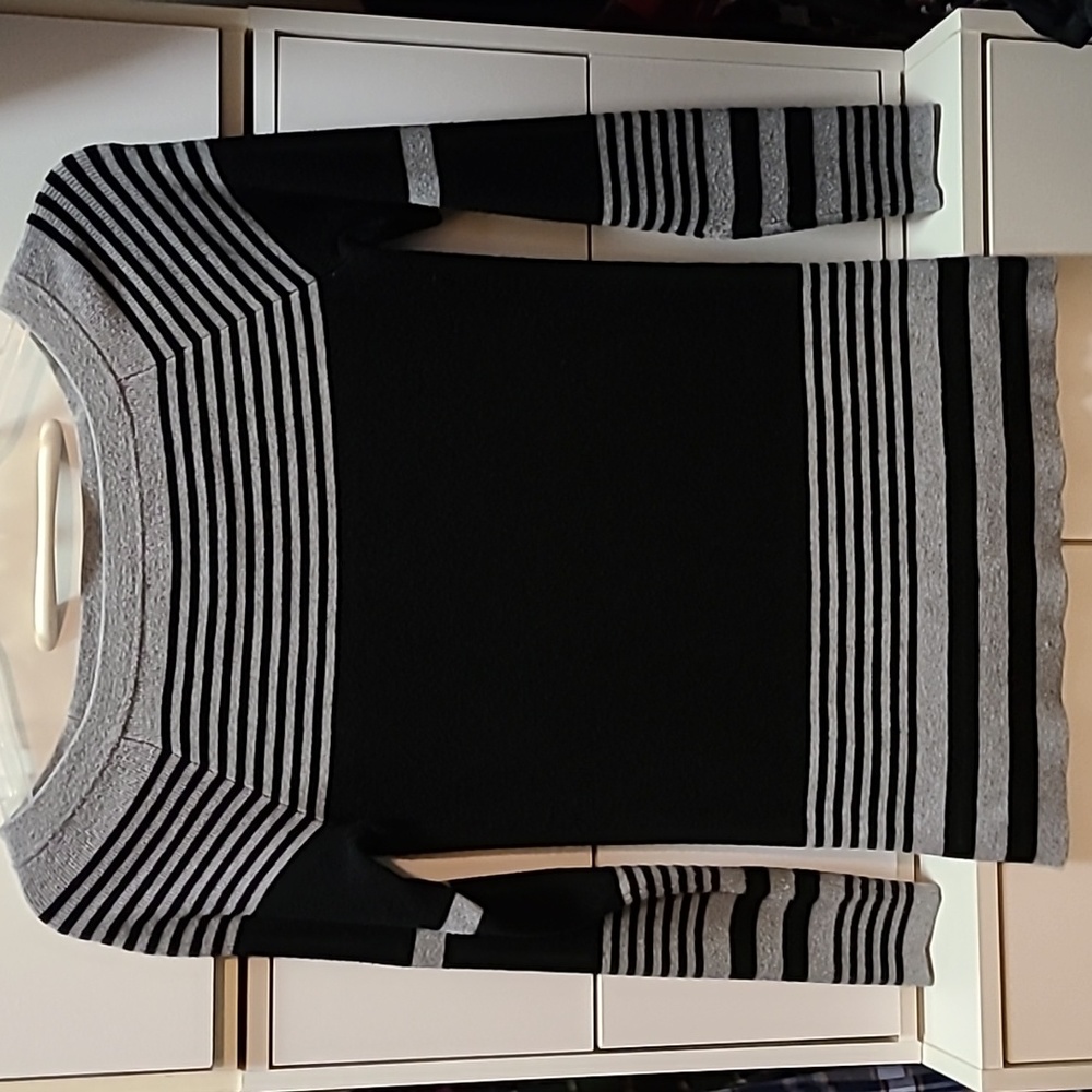 Black and gray stripe boat neck sweater